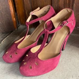 Chic Maroon T-Strap Heels